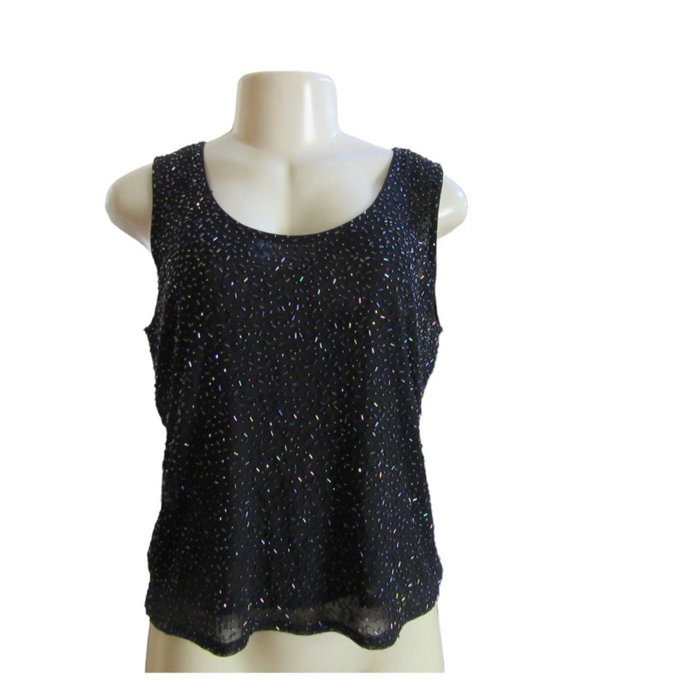 Alex Grfield Black Beaded Lined Sleeveless Blouse in Size Medium